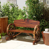 Wooden Outdoor Bench, Garden Patio Loveseat with Wagon Wheel Armrests