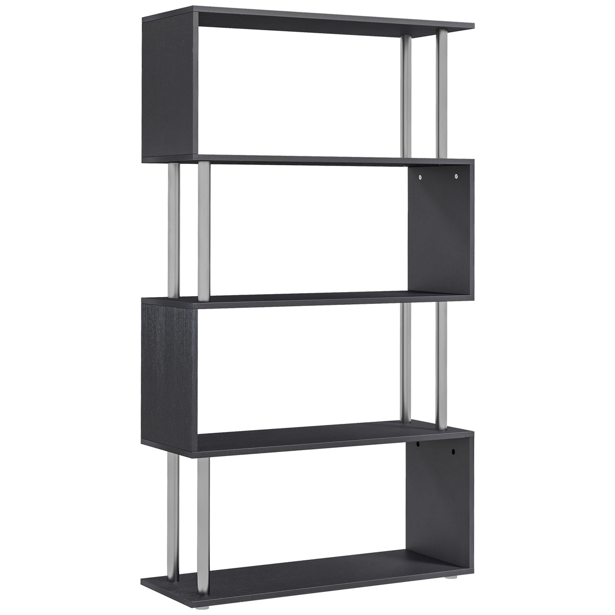 5-Tiers Geometric Wooden Bookcase S-Shaped Storage Bookshelf Display with Metal Frame for Living Room