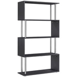 5-Tiers Geometric Wooden Bookcase S-Shaped Storage Bookshelf Display with Metal Frame for Living Room