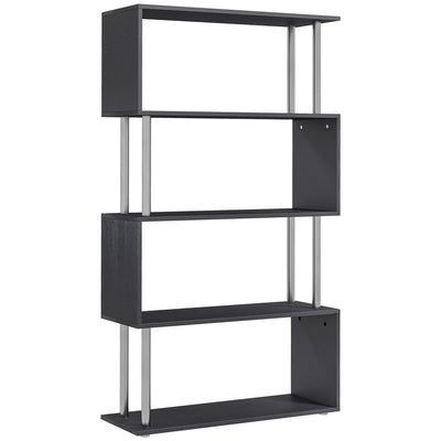 5-Tiers Geometric Wooden Bookcase S-Shaped Storage Bookshelf Display with Metal Frame for Living Room