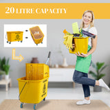 Mop Bucket with Wringer on Wheels for Floor Cleaning, 21 Quart Side Press Wringer with Handle and Mop