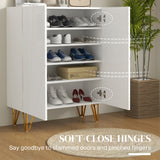 Armoire à chaussures étroite avec charnières à fermeture douce et tablettes réglables pour 15-20 paires de chaussures