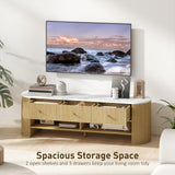TV Stand, Modern TV Table with Marble-Effect Top, 3 Drawers and 2 Open Shelves for 32-65 Inch Television