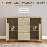 Boho Sideboard Buffet Cabinet, Kitchen Coffee Bar Cabinet with 3 Drawers, 2 Adjustable Shelves and 4 Racks