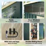 6.5x4FT Galvanised Metal Shed with Foundation Kit, Lockable Garden Tool Storage House with Sliding Doors