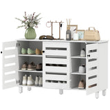 Shoe Cabinet with 3 Slatted Doors, 3-tier Shelving Rack Cabinet with Adjustable Shelves for 15 Pairs of Shoes