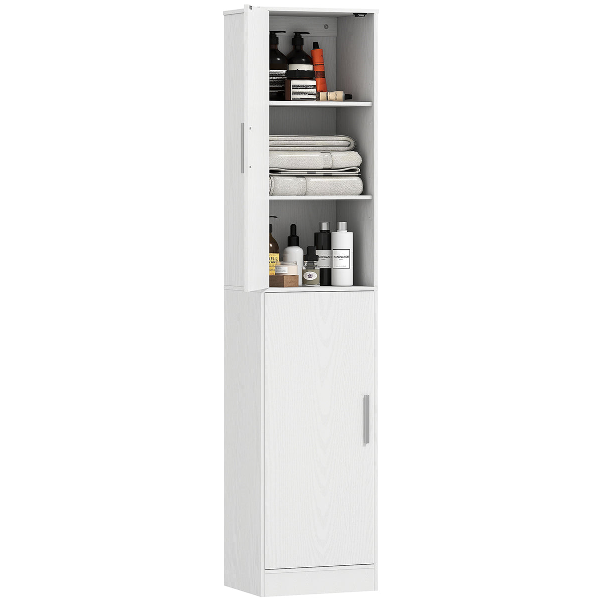 Tall Bathroom Cabinet, Slim 6-Tier Bathroom Floor Cabinet with 2 Doors and 4 Adjustable Shelves