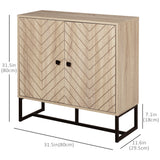 Buffet moderne, meuble de rangement avec 2 portes à chevrons et étagère réglable, meuble de cuisine avec base en acier, meuble de bar à café, 80 cm de haut