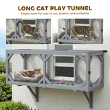 Cat Tunnel, Wooden Catio Outdoor Cat Enclosure with 2 Doors and Extendable Design