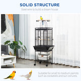 61.5 Inch Bird Cage Parakeet House for Cockatiel with Stand, Pull Out Tray, Storage Shelf, Wood Perch