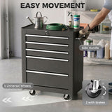 5-Drawer Rolling Tool Cabinet on Wheels, Lockable Tool Chest, Tool Organizer for Garage