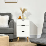 Bedside Table, Modern Nightstand with 3 Drawers, Side End Table with Wood Legs for Living Room