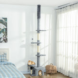 Floor to Ceiling Cat Tree, 4 Tiers Tall Kitty Climbing Tower with Scratching Post, Adjustable Height 87-100