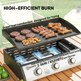 Propane Gas Grill with 3 Main Burners, 8530 BTU Outdoor BBQ Grill Cart with Non-Stick Griddle and Lid