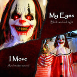 Clown animé Halloween grandeur nature avec yeux rouges lumineux