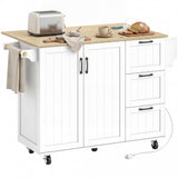 Kitchen Island with Drop Leaf, Rolling Kitchen Cart with Power Outlet, Cabinet, 3 Drawers, Towel Bar