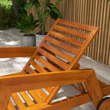 Chaise longue en bois Chaise de bronzage extérieure avec roulettes, dossier ajustable 3 positions et accoudoirs