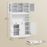 Tall Kitchen Pantry with LED Light, Freestanding Storage Cabinet with Hutch, Shelves, Drawer