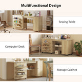 Sewing Machine Table with Drop Leaf, Folding Craft Table with 2 Doors and Adjustable Shelf for Small Spaces