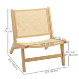 Rattan Accent Chair, Mid-Century Leisure Chair with Rubber Wood Frame
