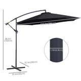 Parasol de patio 10' Deluxe Parasol de marché extérieur Banana Suspendu Ombrelle avec base croisée à manivelle