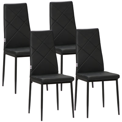 Dining Chairs Set of 4, Modern Accent Chair with High Back, Upholstery Faux Leather and Steel Legs for Living Room