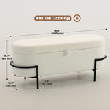 Storage Ottoman with Lift-Up Lid and Steel Legs, 45 Inches Sherpa Fleece Storage Chest for Living Room