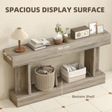63 Inch Long Console Table, Vintage Narrow Entryway Table with Storage Shelf for Living Room and Hallway