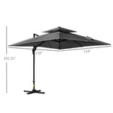 10' x 10' Cantilever Patio Umbrella, Double Top Square Offset Umbrella with 360° Rotation, 5 Adjustable Tilt Angles