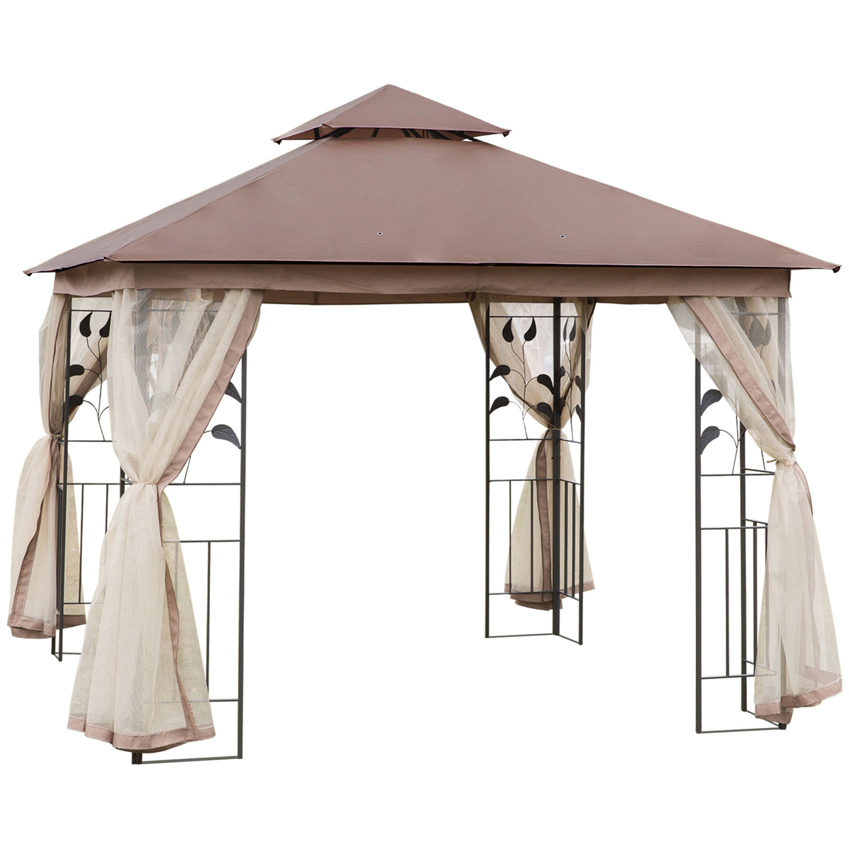 10'x10' Soft-top Steel Patio Gazebo Outdoor Sun Shelter with 2-Tier Polyester Roof