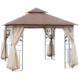 10'x10' Soft-top Steel Patio Gazebo Outdoor Sun Shelter with 2-Tier Polyester Roof