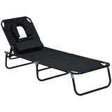Folding Outdoor Lounge Chair, Portable Reclining Beach Lounger with Face Hole, 3-Position Adjustable Backrest