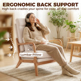 Modern Accent Chair, Linen Armchair with Lumbar Pillow, High Back, Wide Seat, Solid Wood Frame