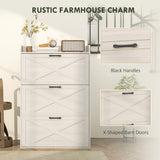 Narrow Shoe Storage Cabinet Farmhouse Shoe Cabinet with 3 Flip Drawers Adjustable Shelves for Entryway White Oak