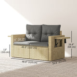 Wicker Outdoor Sofa with Side Trays