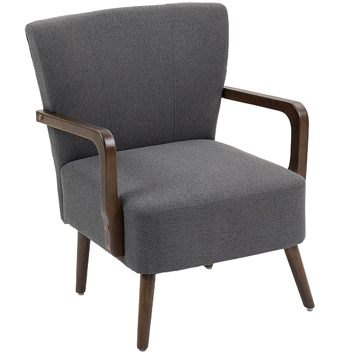 Fauteuil d'accent avec pieds en bois, fauteuil en tissu lin avec rembourrage épais