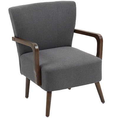 Accent Chair with Wooden Legs, Linen Fabric Armchair with Thick Padding
