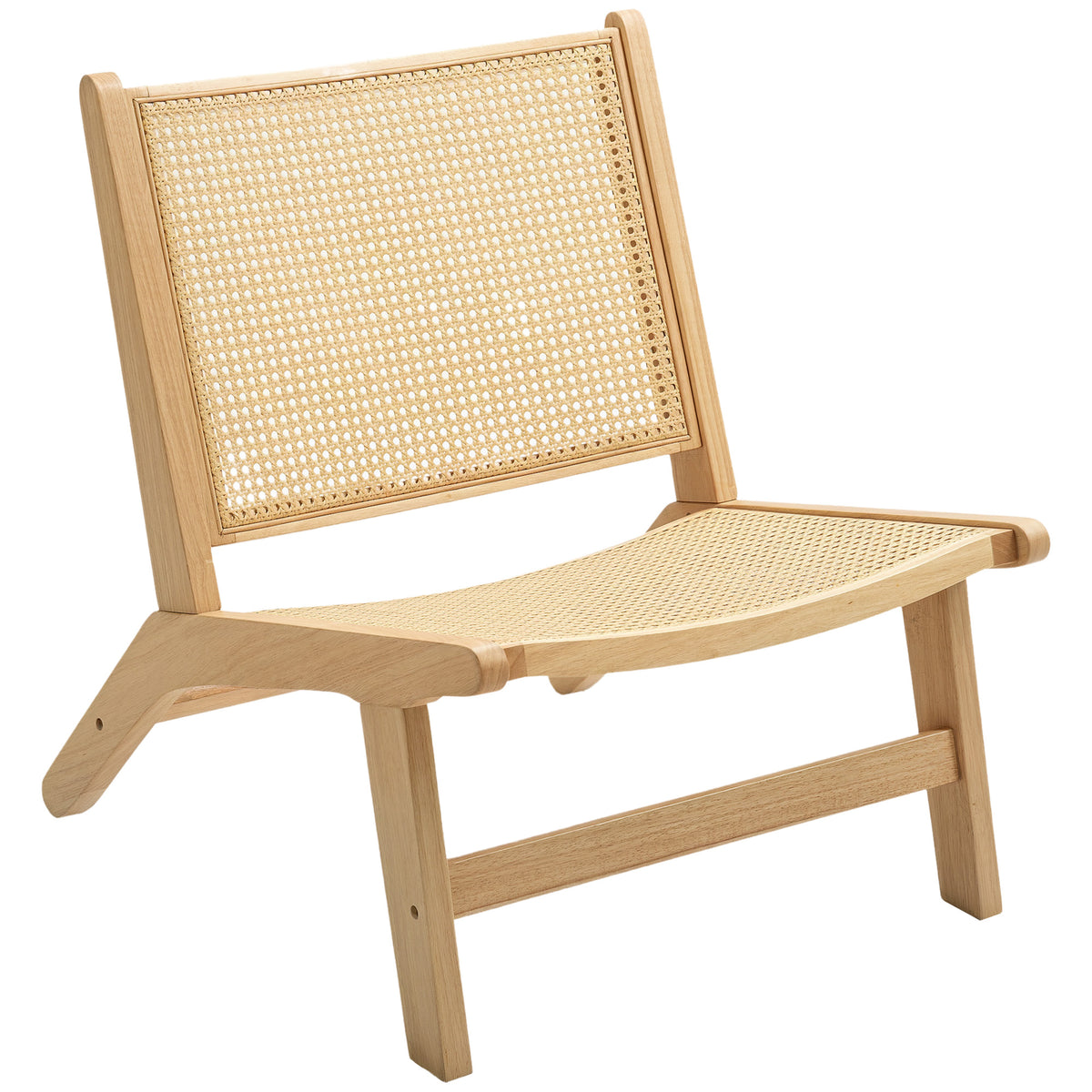 Rattan Accent Chair, Mid-Century Leisure Chair with Rubber Wood Frame