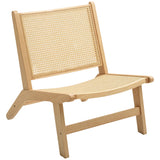 Rattan Accent Chair, Mid-Century Leisure Chair with Rubber Wood Frame