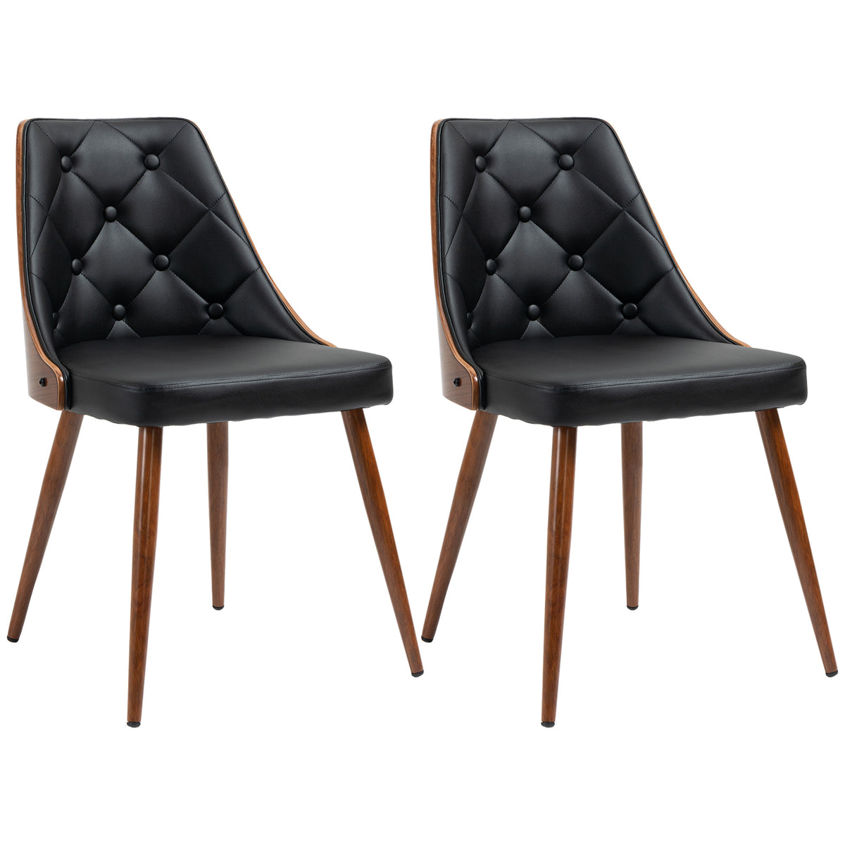 Lot de 2 chaises de salle à manger, assises rembourrées en cuir PU et pieds en acier pour salle à manger