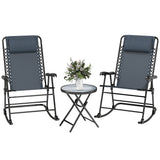 Ensemble de 3 Chaises Berçantes de Patio, Chaises Berçantes Pliantes d'Extérieur et Table Ensemble Bistro avec Siège et Dossier Maille Respirante, Appuie-tête pour Parc