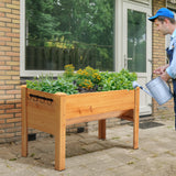 Wooden Raised Garden Plant Stand Outdoor Tall Flower Bed Box with Hooks, 48