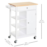 Modern Rolling Kitchen Island Cart with Drawer, Natural Wood Top, Towel Rack, Door Storage Cabinet