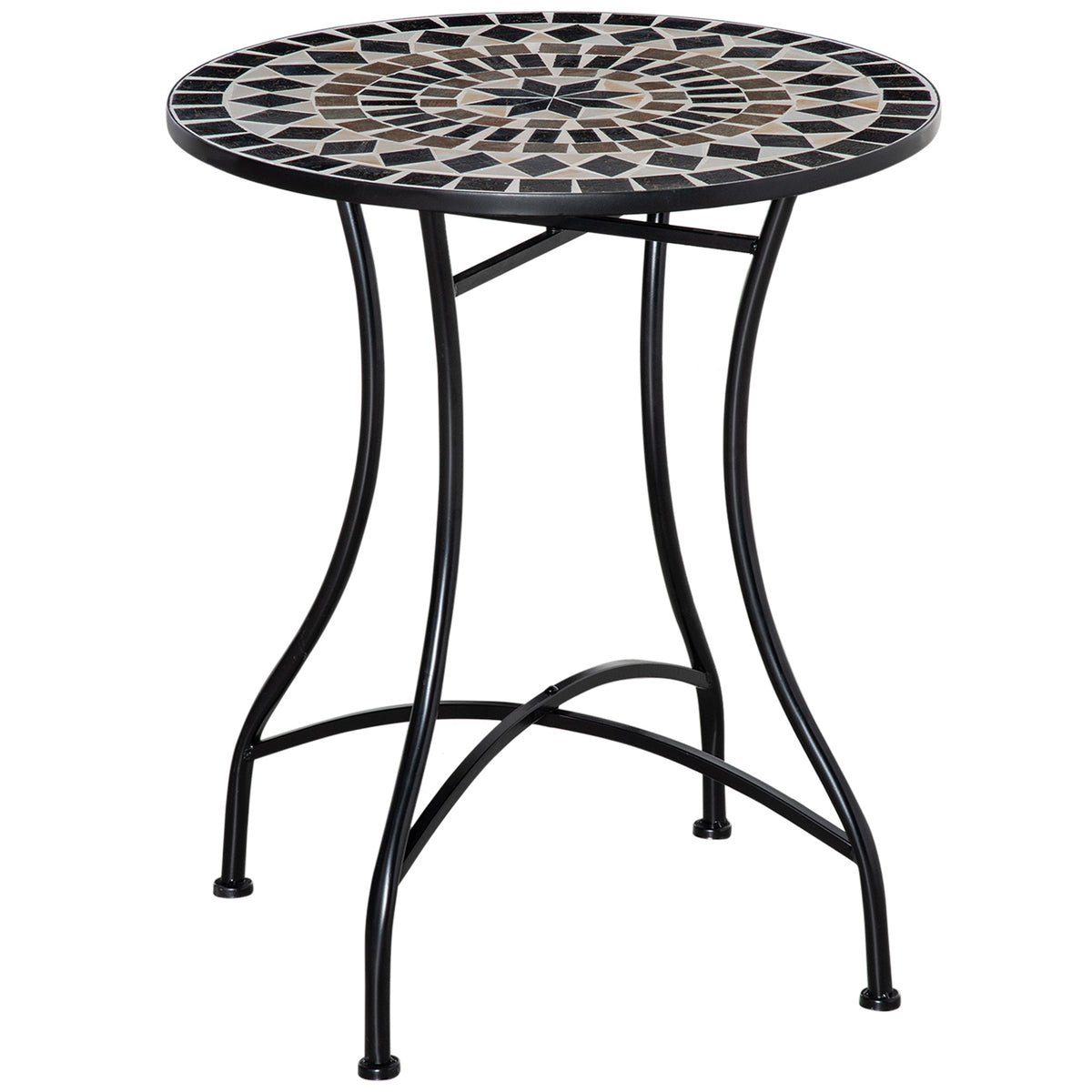 Table de patio mosaïque, table à café ronde avec cadre métallique