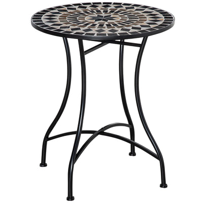 Mosaic Patio Table, Round Coffee Table with Metal Frame