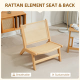 Rattan Accent Chair, Mid-Century Leisure Chair with Rubber Wood Frame