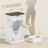 10 Gallon Trash Can Cabinet with Drawer, Farmhouse Tilt Out Garbage Cabinet Laundry Hamper