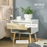 Set of 2 Bedside Table with Drawer and Shelf, Modern Nightstand with Wooden Legs