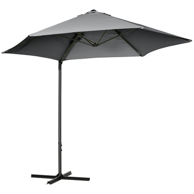 8.5FT Offset Patio Umbrella with 360° Rotation, Outdoor Cantilever Roma Parasol Hanging Sun Shade Canopy Shelter with Cross Base