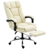 Executive Office Chair, Pet-Friendly Leather Ergonomic Desk Chair with Footrest, Swivel Recliner